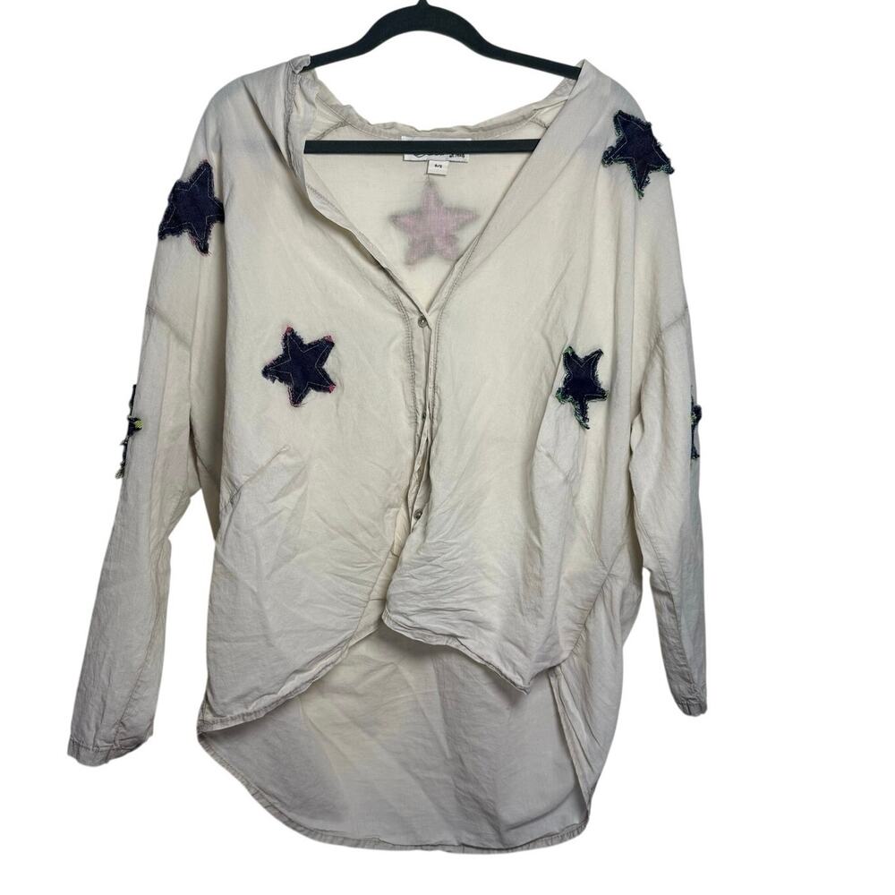 Vintage Havana Blouse Womens O/S Star Applique Button Cream